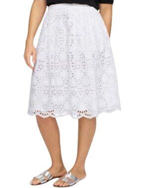J. Crew Embroidered White Eyelet Midi Skirt 2
